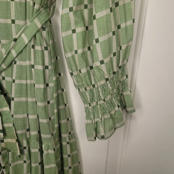 Taylor Tillman Green Cotton Linen Midi Dress Cottagecore - Picture 5 of 8
